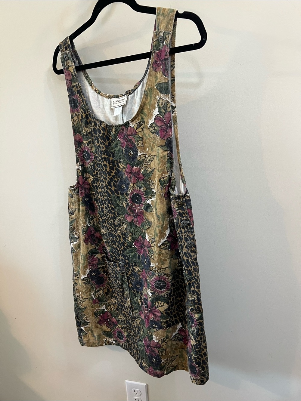 Vintage Stampede Floral & Animal Print Tank Dress in Green mauve Size M